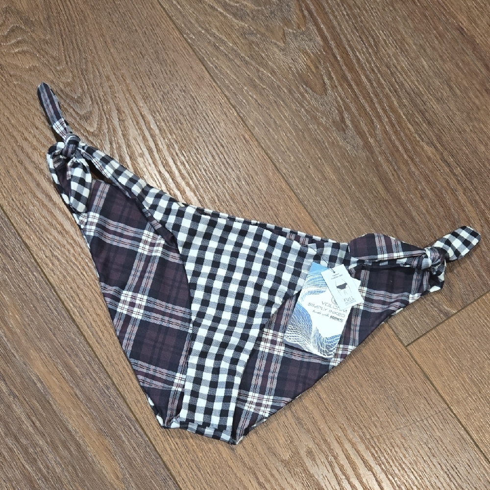 NWT VOLCOM PLAID ATTITUDE HIPSTR REVERSABLE BIKINI BOTTOM... Size Med  #6986